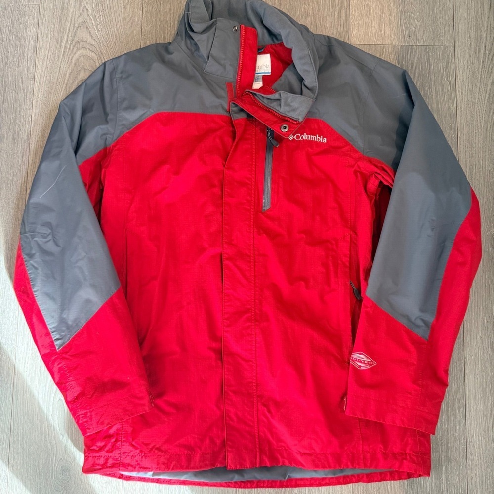 Columbia Interchange Omni-Tech Jacket Mens Medium Red Grey Waterproof Shell